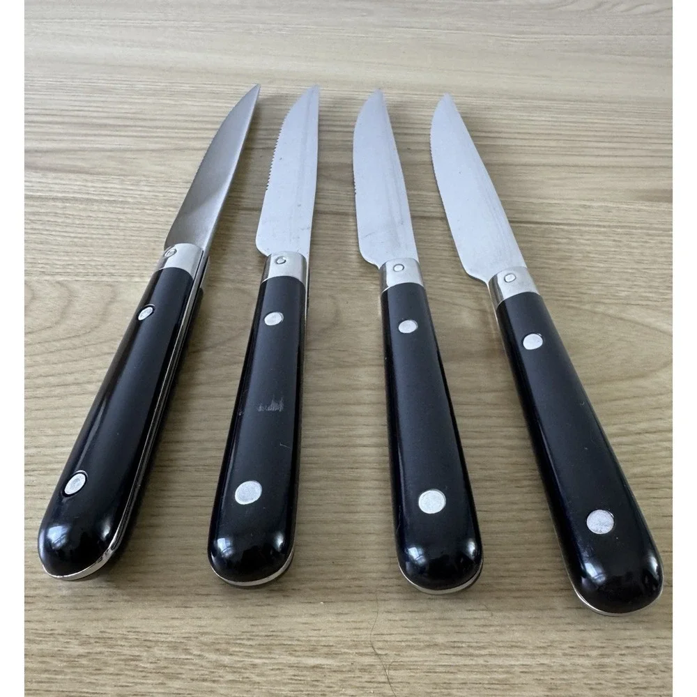 Serrated Stainless Steel Steak Knives Set of 4 Black Handles Thailand